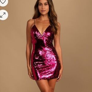 Lulu’s Light Me Up Magenta Sequin mini Dress
